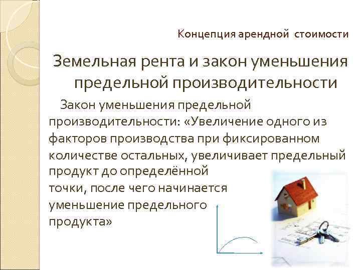 Концепция арендной стоимости Земельная рента и закон уменьшения предельной производительности Закон уменьшения предельной производительности: