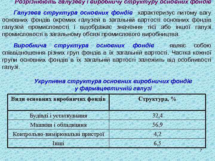 Розрізнюють галузеву і виробничу структуру основних фондів Галузева структура основних фондів характеризує питому вагу