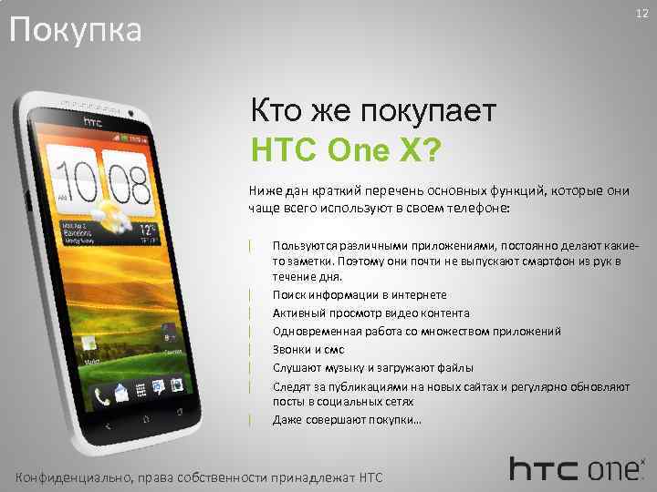 Покупка 12 Кто же покупает HTC One X? Ниже дан краткий перечень основных функций,