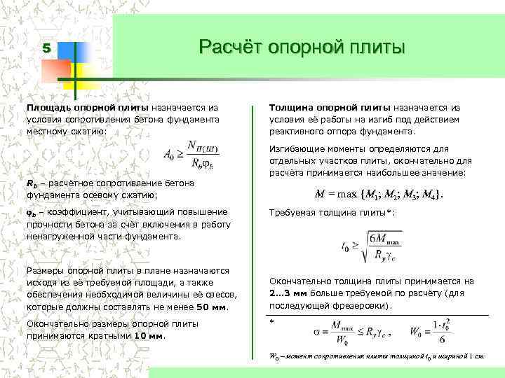 5 Расчёт опорной плиты Площадь опорной плиты назначается из условия сопротивления бетона фундамента местному