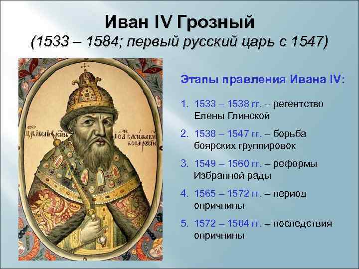 Какие события произошли в правление. Иван IV Грозный 1533-1584. 1533 - 1584 Гг. - правление Ивана IV Васильевича Грозного.. Правление Ивана Грозного 1533 -1584 . Царь всея Руси. 1533 Год Иван Грозный.