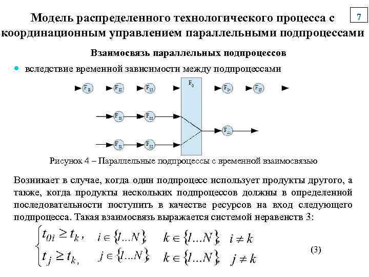 7 Модель распределенного технологического процесса с координационным управлением параллельными подпроцессами Взаимосвязь параллельных подпроцессов вследствие