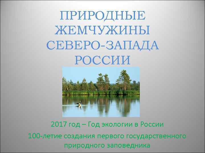 ПРИРОДНЫЕ ЖЕМЧУЖИНЫ СЕВЕРО-ЗАПАДА РОССИИ 2017 год – Год экологии в России 100 летие создания