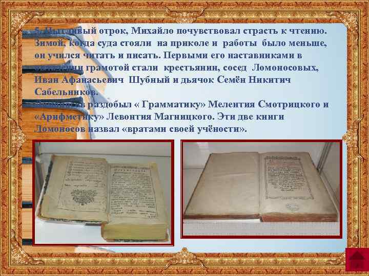 5. Пытливый отрок, Михайло почувствовал страсть к чтению. Зимой, когда суда стояли на приколе