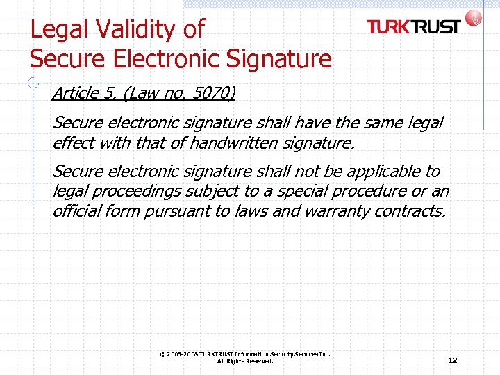 Legal Validity of Secure Electronic Signature Article 5. (Law no. 5070) Secure electronic signature
