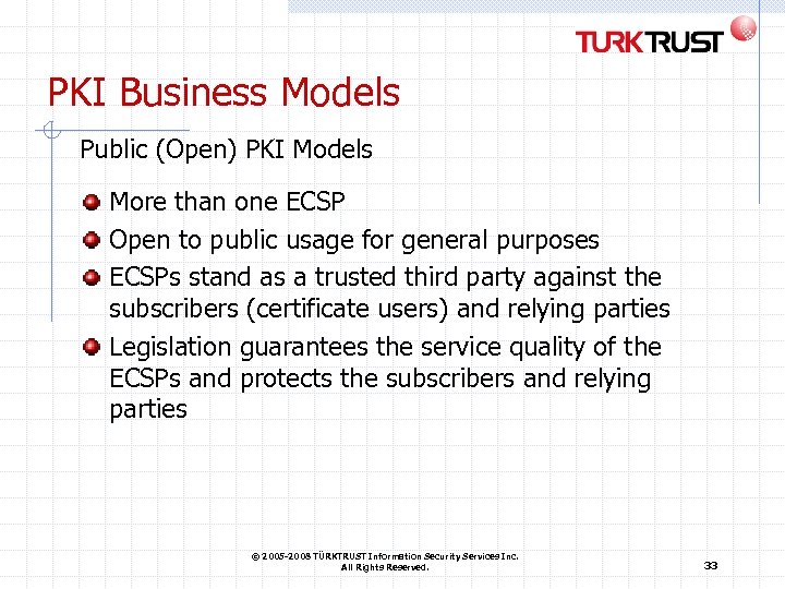 PKI Business Models Public (Open) PKI Models More than one ECSP Open to public