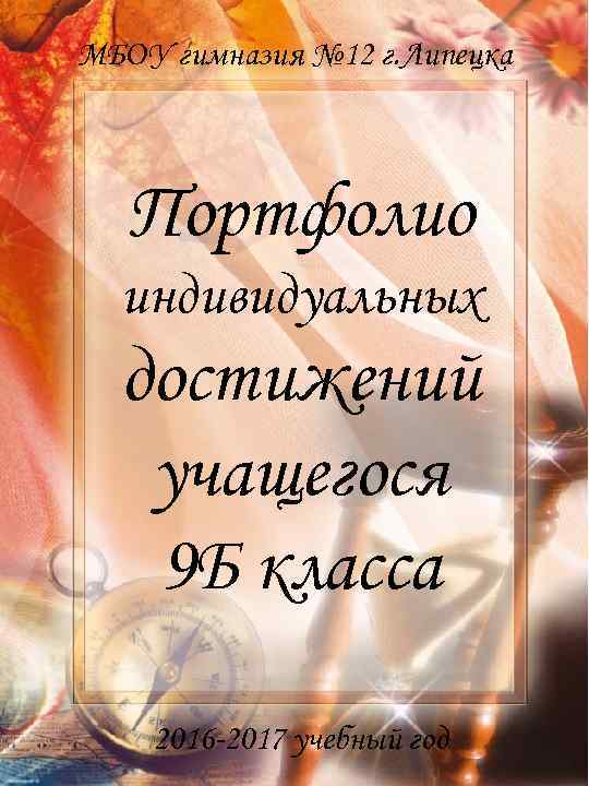 МБОУ гимназия № 12 г. Липецка Портфолио индивидуальных достижений учащегося 9 Б класса 2016