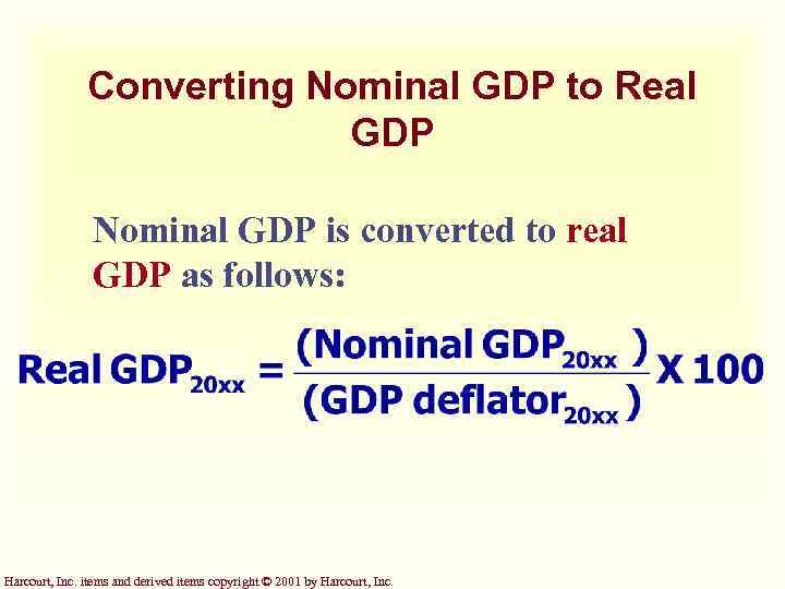 Converting Nominal GDP to Real GDP Nominal GDP is converted to real GDP as