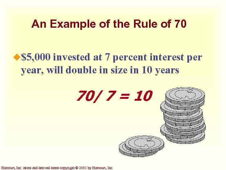 An Example of the Rule of 70 u$5, 000 invested at 7 percent interest