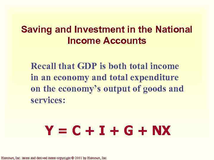 Saving and Investment in the National Income Accounts Recall that GDP is both total