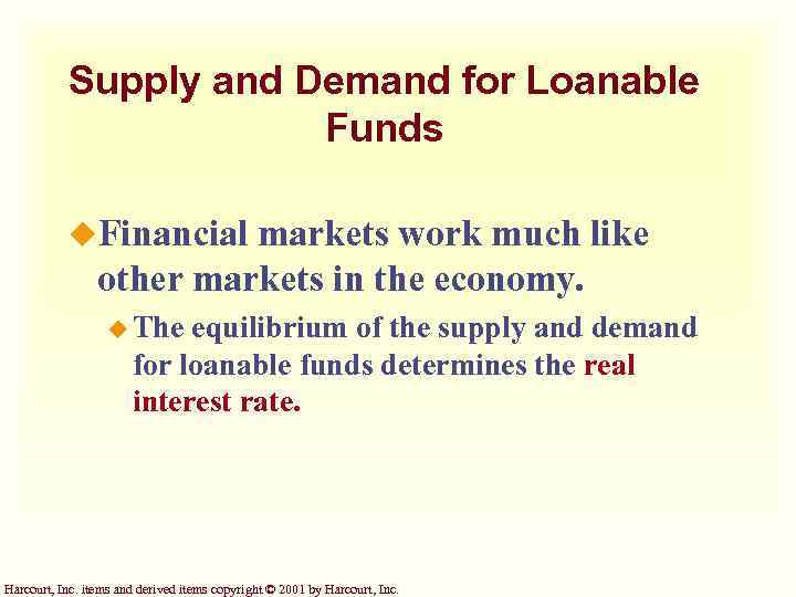 Supply and Demand for Loanable Funds u. Financial markets work much like other markets