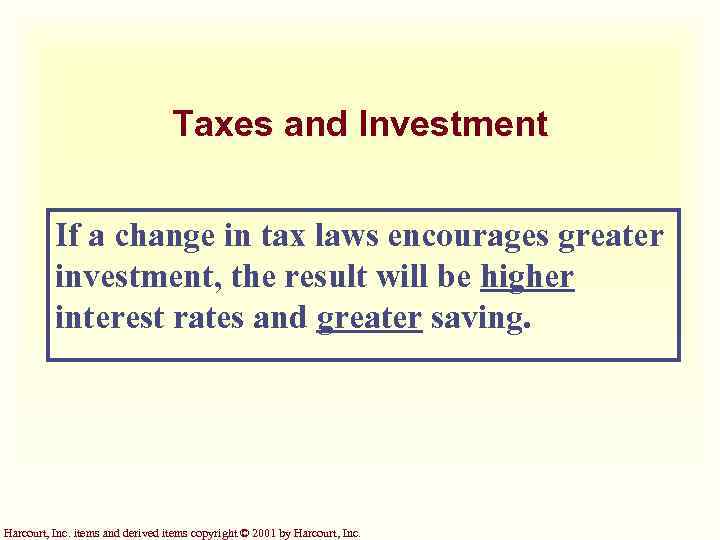 Taxes and Investment If a change in tax laws encourages greater investment, the result