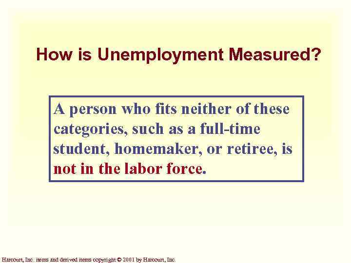 How is Unemployment Measured? A person who fits neither of these categories, such as