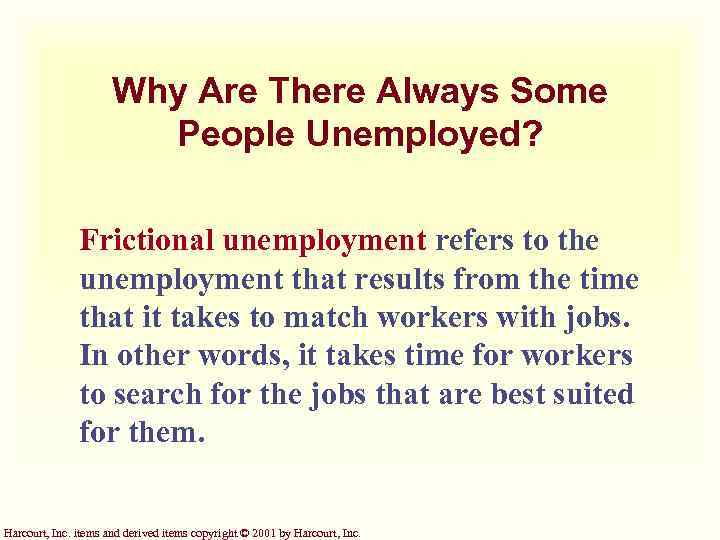 Why Are There Always Some People Unemployed? Frictional unemployment refers to the unemployment that