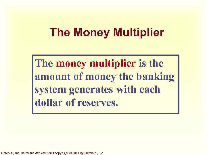 The Money Multiplier The money multiplier is the amount of money the banking system