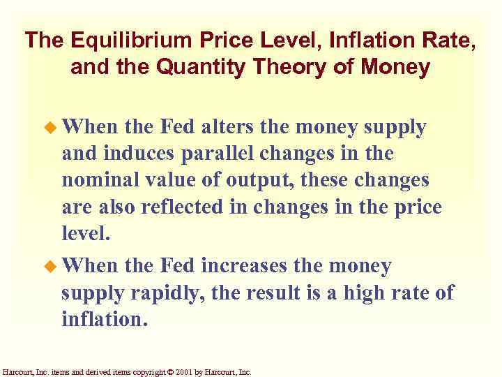 The Equilibrium Price Level, Inflation Rate, and the Quantity Theory of Money u When