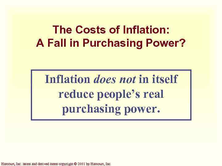 The Costs of Inflation: A Fall in Purchasing Power? Inflation does not in itself