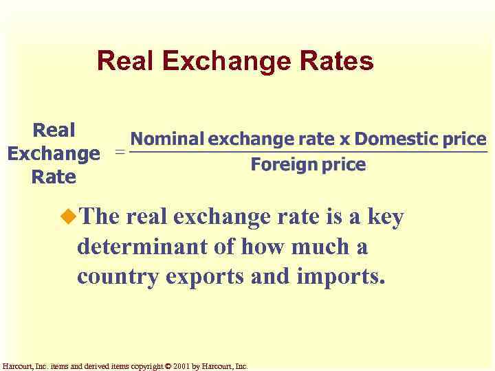 Real Exchange Rates Real Exchange Rate u. The real exchange rate is a key