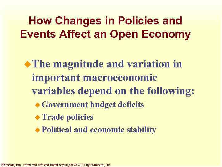 How Changes in Policies and Events Affect an Open Economy u. The magnitude and