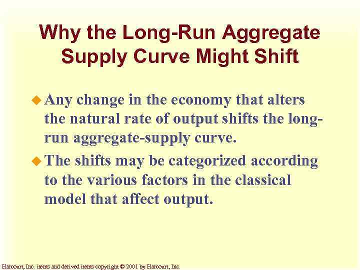 Why the Long-Run Aggregate Supply Curve Might Shift u Any change in the economy