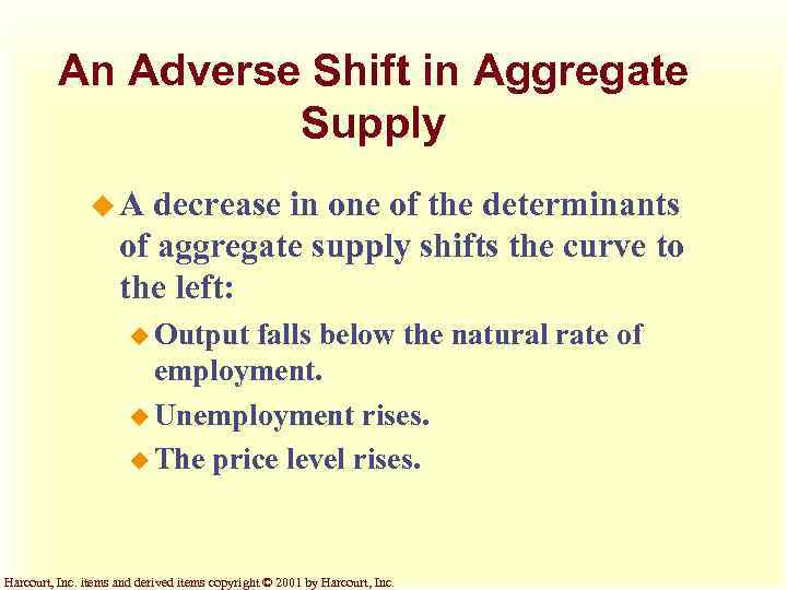An Adverse Shift in Aggregate Supply u. A decrease in one of the determinants