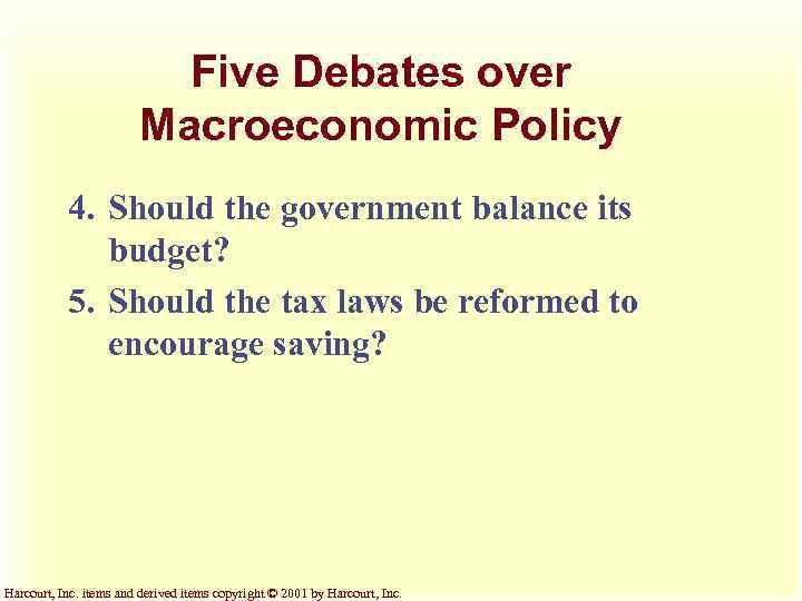 Five Debates over Macroeconomic Policy 4. Should the government balance its budget? 5. Should