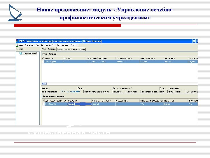 Новое предложение: модуль «Управление лечебнопрофилактическим учреждением» Существенная часть 