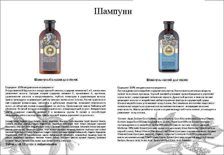 Шампуни Шампунь-бальзам для волос Шампунь-настой для волос Содержит 100%натуральные ингредиенты Ягоды таежной брусники и