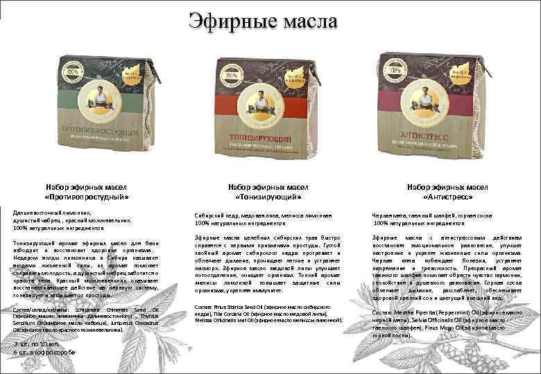 Эфирные масла Набор эфирных масел «Противопростудный» Набор эфирных масел «Тонизирующий» Дальневосточный лимонник, душистый чабрец