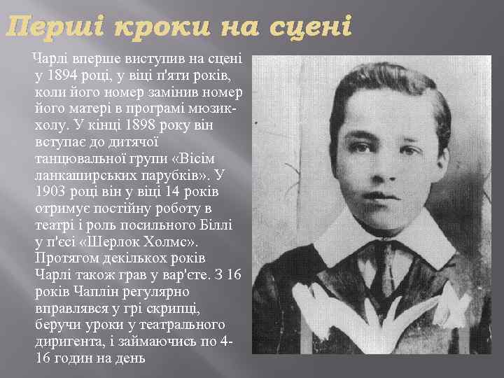 Перші кроки на сцені Чарлі вперше виступив на сцені у 1894 році, у віці