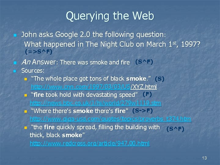 Querying the Web n John asks Google 2. 0 the following question: What happened