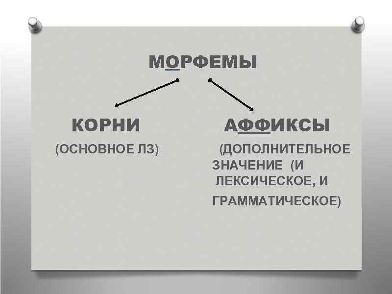 МОРФЕМЫ КОРНИ АФФИКСЫ (ОСНОВНОЕ ЛЗ) (ДОПОЛНИТЕЛЬНОЕ ЗНАЧЕНИЕ (И ЛЕКСИЧЕСКОЕ, И ГРАММАТИЧЕСКОЕ) 