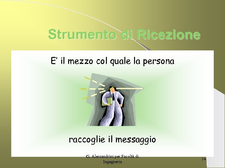 Strumento di Ricezione E’ il mezzo col quale la persona raccoglie il messaggio G.