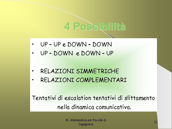 4 Possibilità • UP – UP e DOWN – DOWN • UP – DOWN