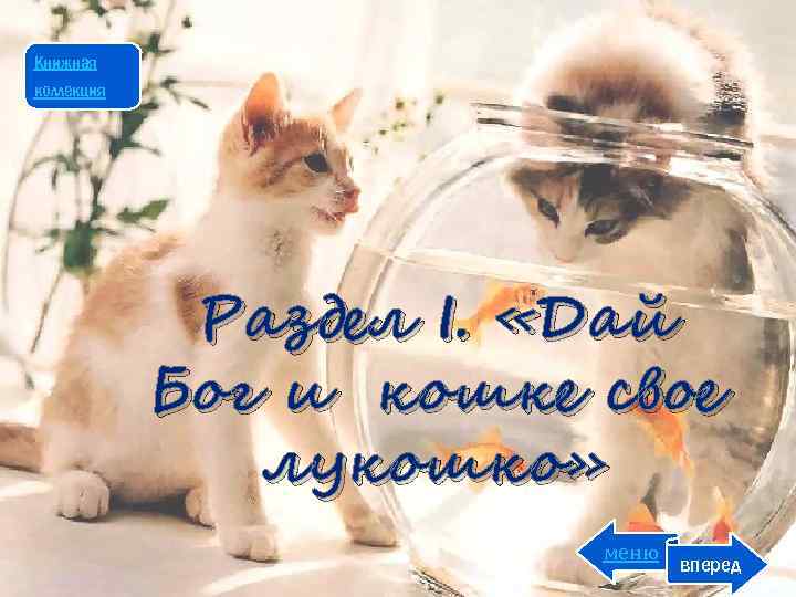 Книжная коллекция Раздел I. «Дай Бог и кошке свое лукошко» меню вперед 