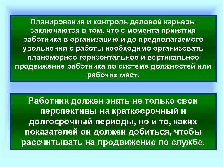 Планирование и контроль деловой карьеры заключаются в том, что с момента принятия работника в