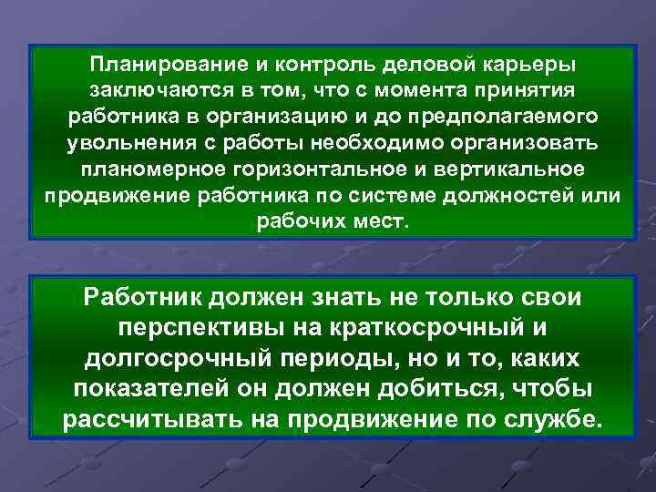 Планирование и контроль деловой карьеры заключаются в том, что с момента принятия работника в