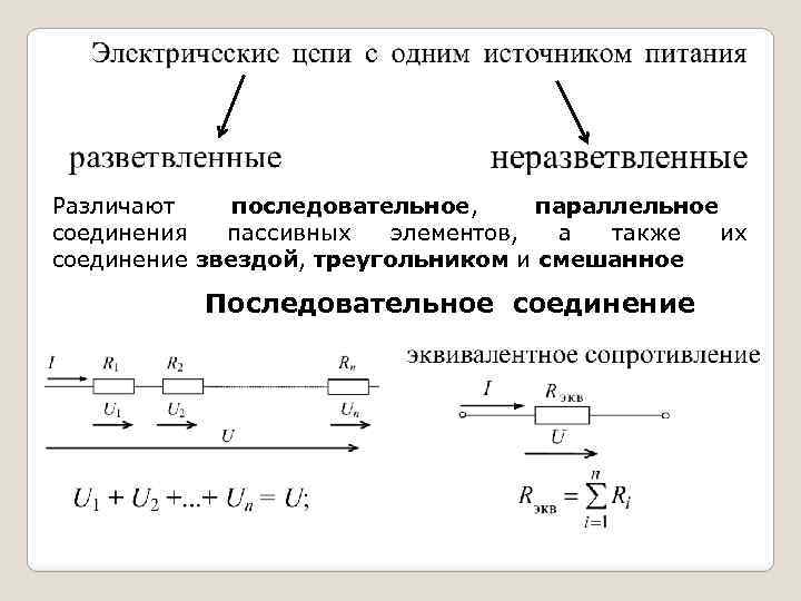 Эквивалентное соединение. Схема с параллельным соединением пассивных элементов. Разветвленная электрическая цепь параллельное соединение. Параллельное соединение элементов электрической цепи. Последовательное соединение пассивных элементов цепи.