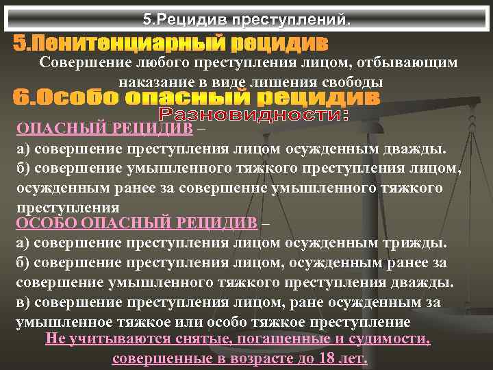 5. Рецидив преступлений. Совершение любого преступления лицом, отбывающим наказание в виде лишения свободы ОПАСНЫЙ