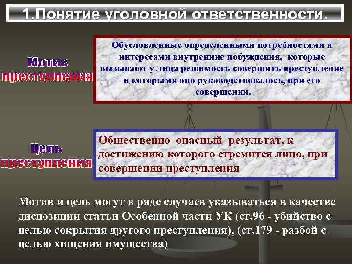 1. Понятие уголовной ответственности. Обусловленные определенными потребностями и интересами внутренние побуждения, которые вызывают у