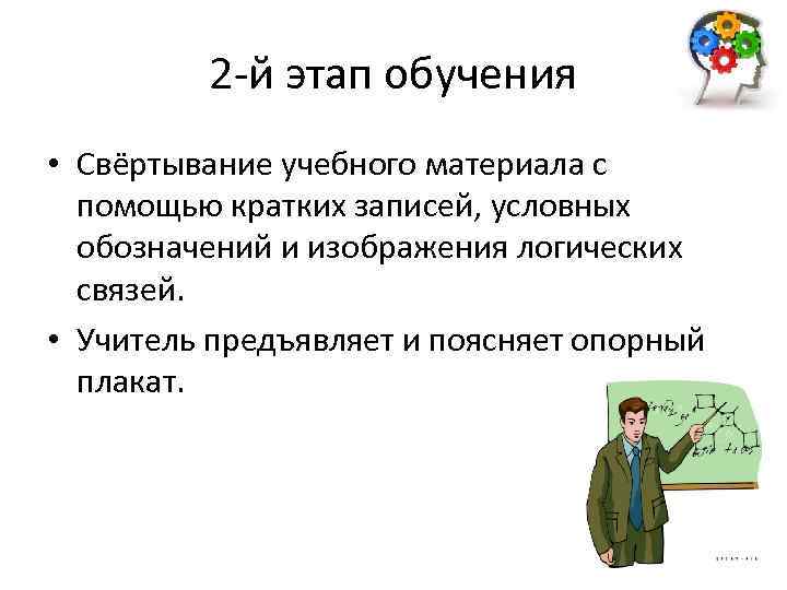 2 -й этап обучения • Свёртывание учебного материала с помощью кратких записей, условных обозначений