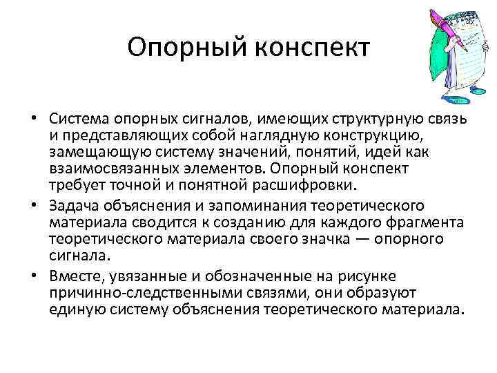 Опорный конспект • Система опорных сигналов, имеющих структурную связь и представляющих собой наглядную конструкцию,