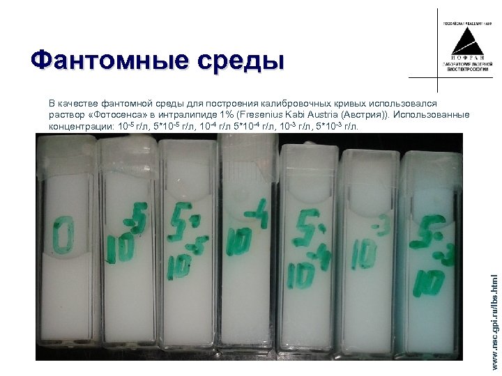 Фантомные среды www. nsc. gpi. ru/lbs. html В качестве фантомной среды для построения калибровочных