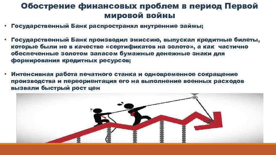 Обострение финансовых проблем в период Первой мировой войны • Государственный Банк распространял внутренние займы;