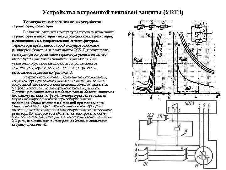 Устройства встроенной тепловой защиты (УВТЗ) Термочувствительные защитные устройства: термисторы, позисторы В качестве датчиков температуры