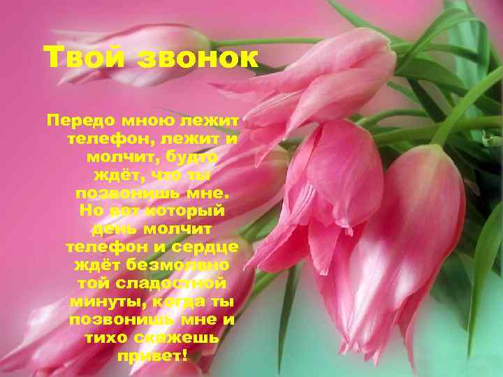 Твой звонок Передо мною лежит телефон, лежит и молчит, будто ждёт, что ты позвонишь