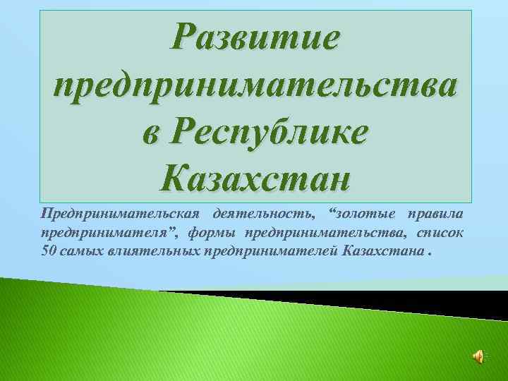 Предпринимательство республики казахстан