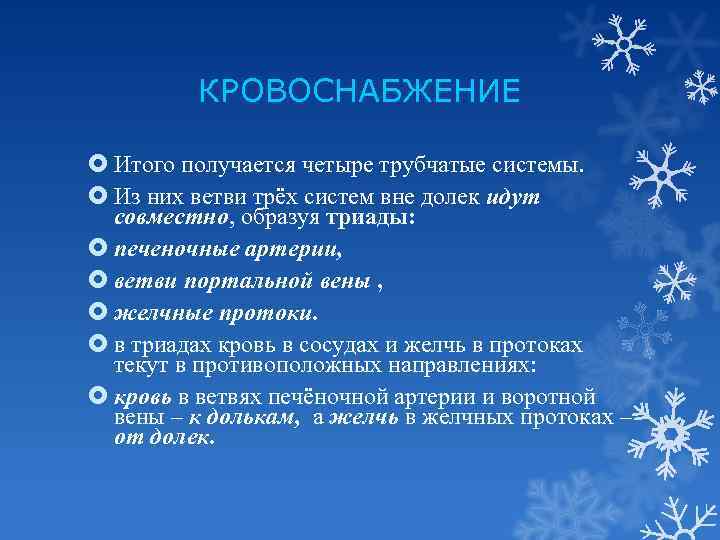 КРОВОСНАБЖЕНИЕ Итого получается четыре трубчатые системы. Из них ветви трёх систем вне долек идут