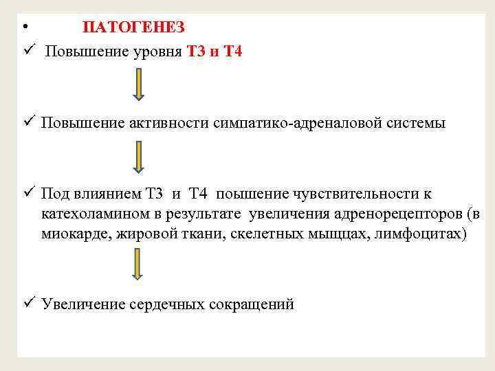  • ПАТОГЕНЕЗ ü Повышение уровня Т 3 и Т 4 ü Повышение активности