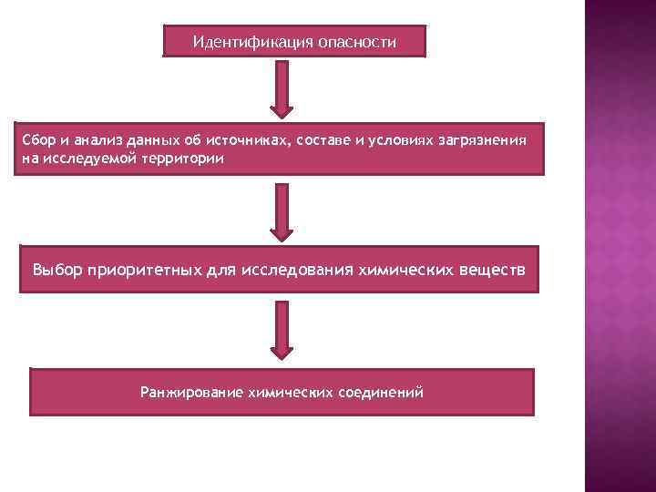 Идентификация опасности Сбор и анализ данных об источниках, составе и условиях загрязнения на исследуемой